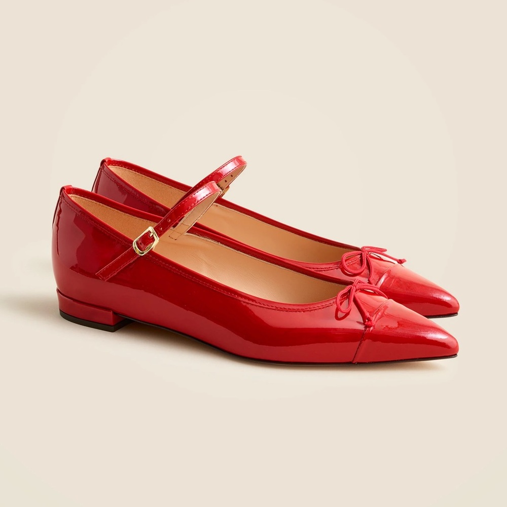 J. Crew Pointed Toe Red Mary Jane Patent Leather Flats